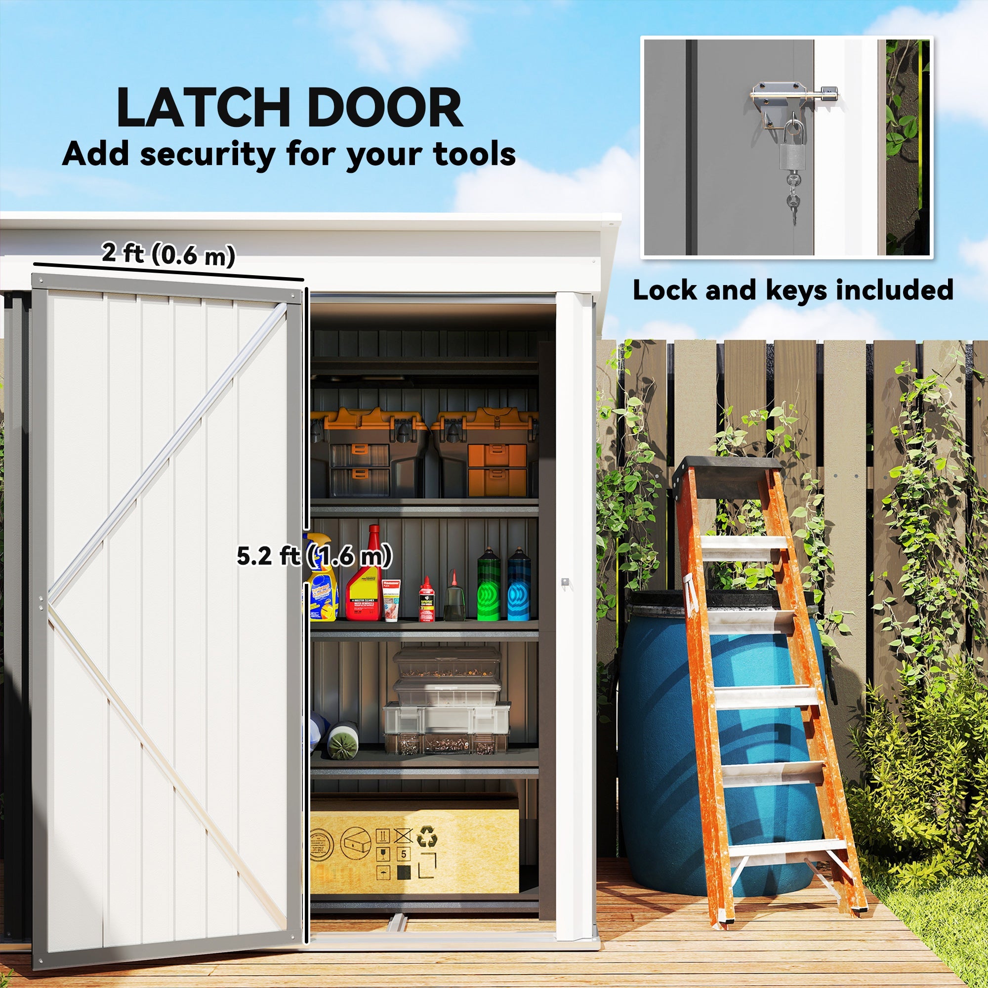 Outsunny Metal Garden Shed, Outdoor Lean-to Shed for Tool Motor Bike, with Adjustable Shelf, Lock, Gloves, 5'x3'x6', Grey